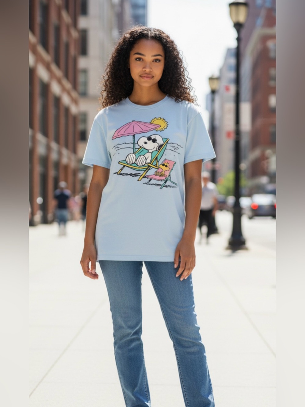 Pre-owned Love Tribe Light Blue Snoopy Beach Graphic Tee